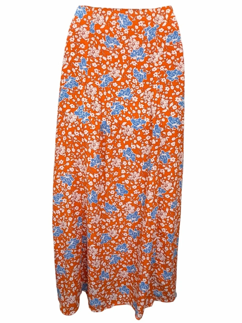 Maeve Anthropologie Lille Orange Blue Floral Side Slit Midi Skirt Size 4